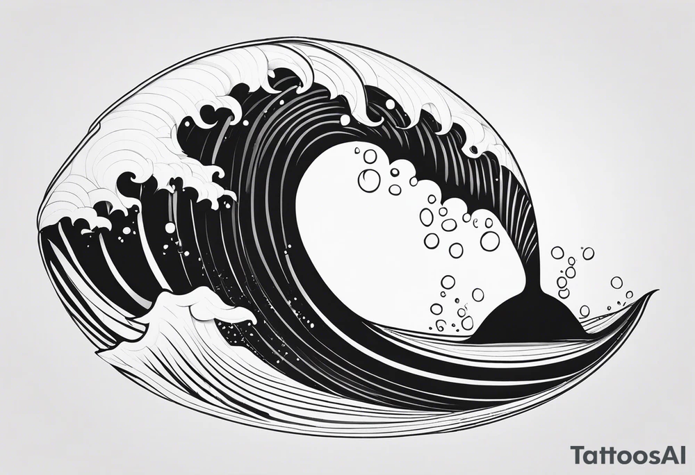 Fine line Whale tail coming out of a wave tattoo idea
