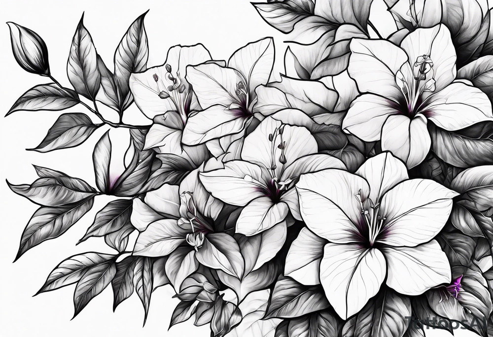 Bougainvillea e orquídea olho de boneca tattoo idea