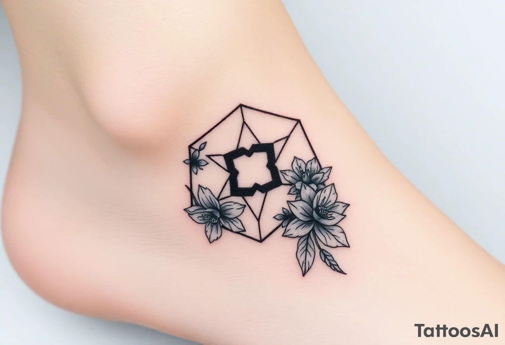 Hexagon Leo symbol larkspurs and water lilies tattoo idea