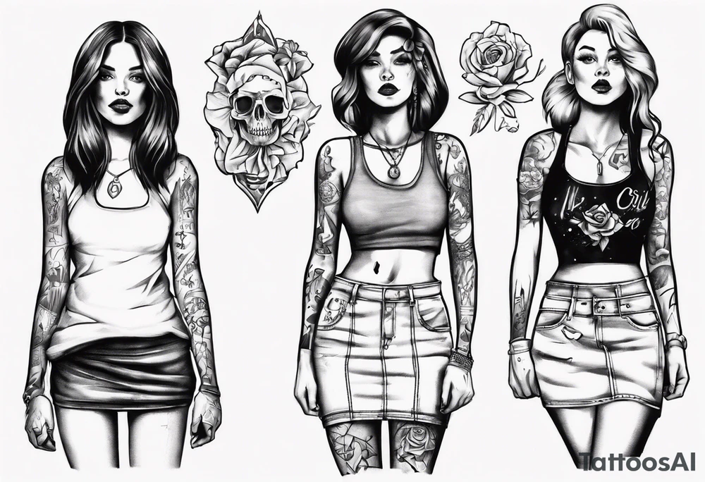 Girl wearing a mini skirt tattoo idea
