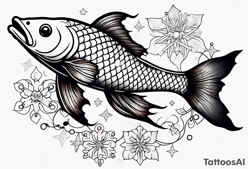 Constellation, animal koi carp, snowflake tattoo idea