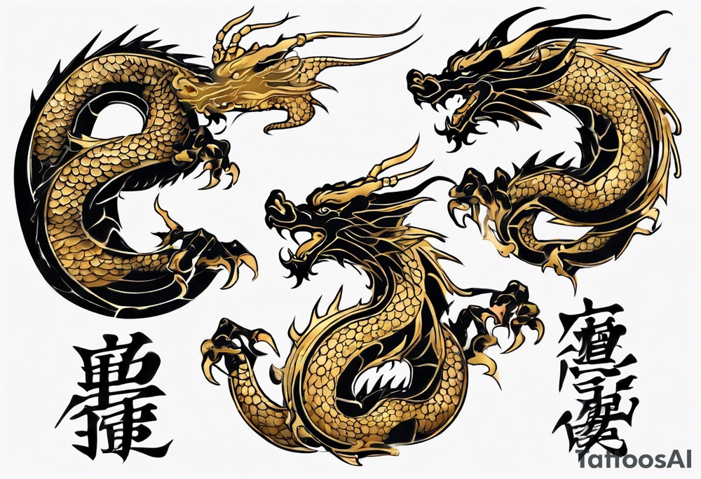 black and gold dragon tattoo idea