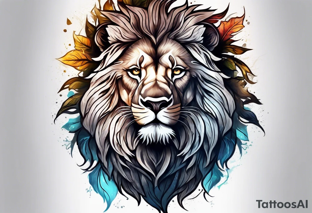 Create a roaring lion in the shape of oak tree tattoo idea