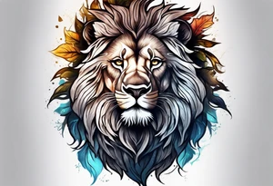 Create a roaring lion in the shape of oak tree tattoo idea