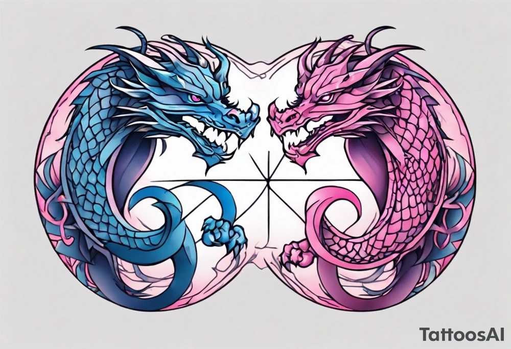ying yang two dragon stones blue & pink tattoo idea