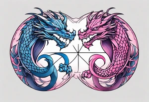 ying yang two dragon stones blue & pink tattoo idea