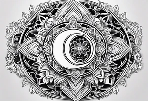 Ornamental Mandala Tattoo on Woman’s Spine fine line, flower, moon, balance, eternity, perfection, love, patience, rising out of suffering tattoo idea