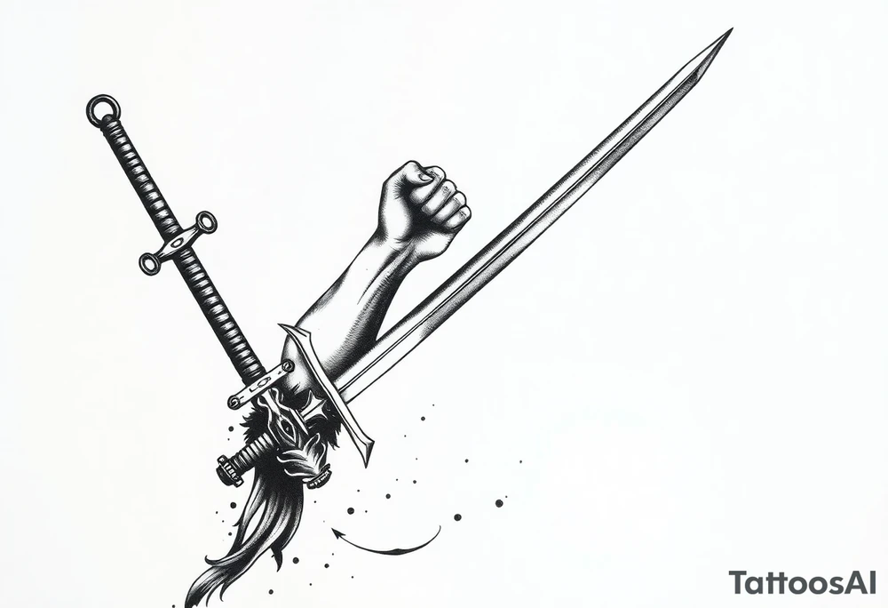 Life, sword, power, relentless, happiness tattoo idea