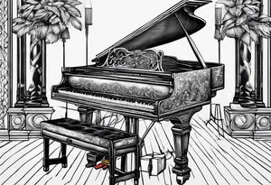 just the keys of a piano with drum sticks tattoo idea