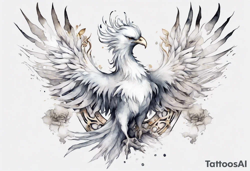 a white phoenix wearing an iron crown tattoo idea