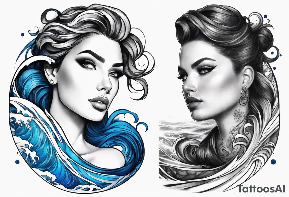 Full sleeve waves black with blue accents tattoo idea