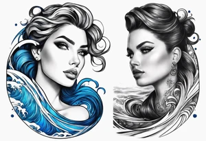 Full sleeve waves black with blue accents tattoo idea