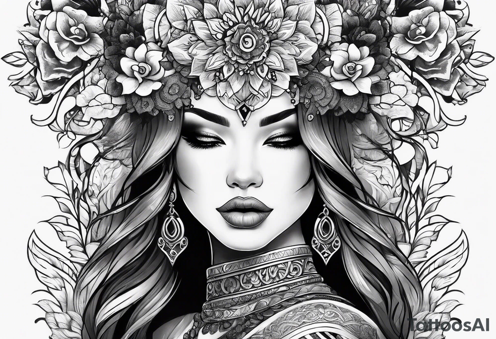 Beautiful woman from death to inner peace and self-love tattoo idea