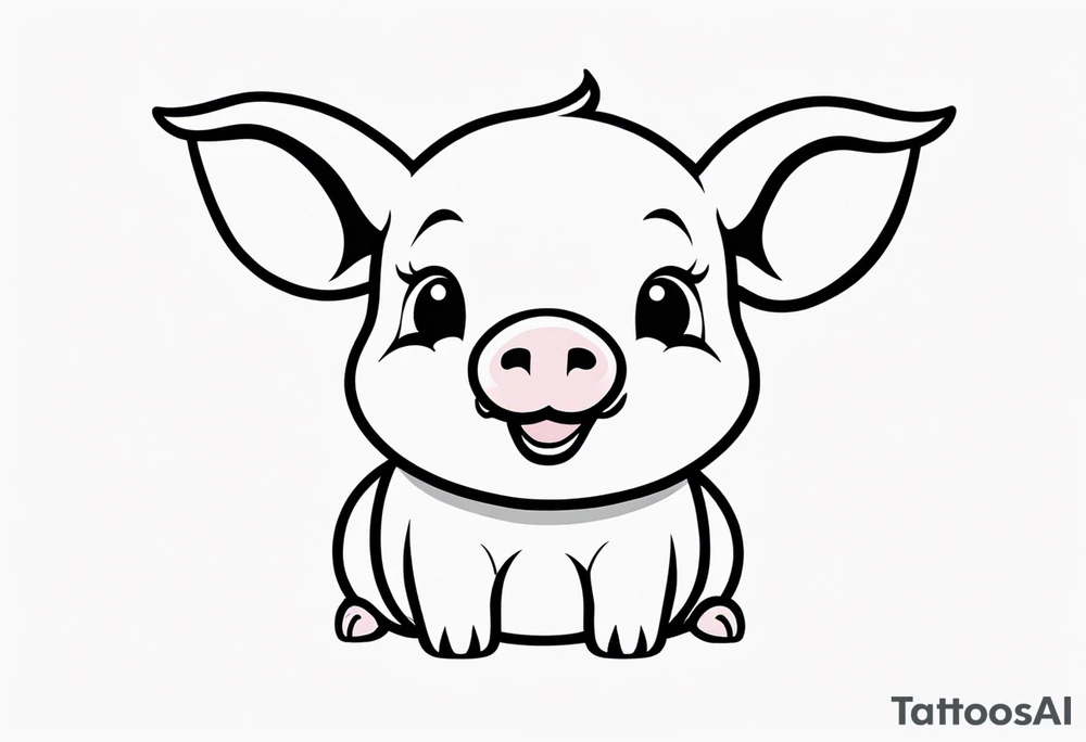 very cute chubby happy piglet.
outline only.
black and white only.
only show the piglet. no extra lines or decoration.
no black shading.
dont make the ears too big.
draw very thin lines tattoo idea