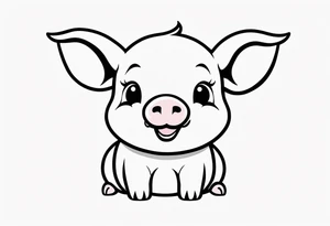 very cute chubby happy piglet.
outline only.
black and white only.
only show the piglet. no extra lines or decoration.
no black shading.
dont make the ears too big.
draw very thin lines tattoo idea