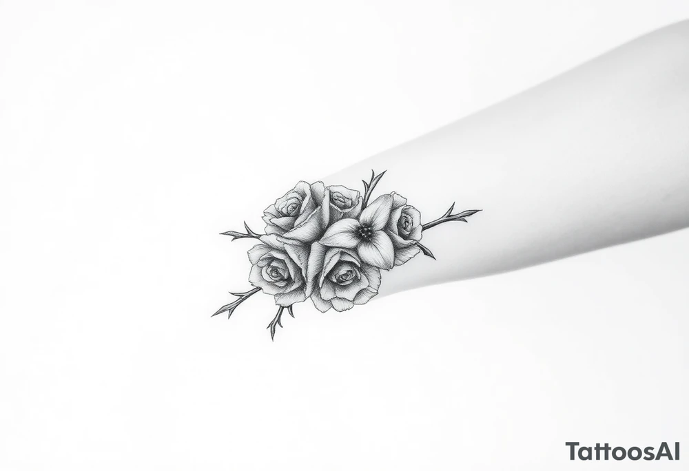 Thorns with roses on the wrist tattoo idea