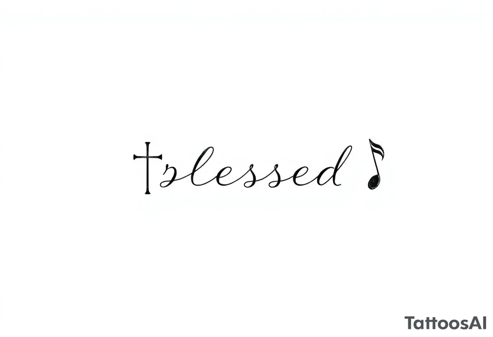 I need a fine line tattoo that has the word “blessed” but going up and down vertical and on the left side a cross and on the right side a music note tattoo idea