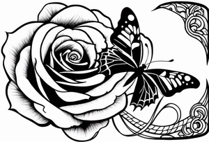 a rose with a snake wandering around it and a small butterfly resting on it tattoo idea