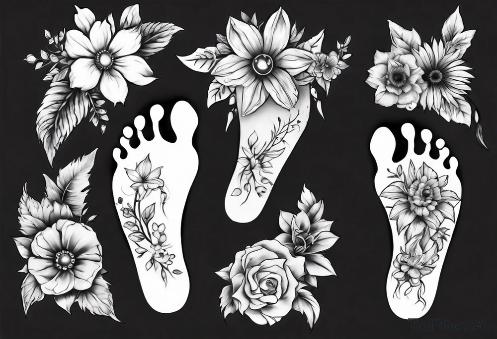 Baby Feet Made Of Flowers tattoo idea