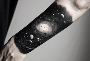 I wanna a tattoo in my wrist with a shape of rectangle wide as a bracelet with astronomy theme galaxy planets and stars tattoo idea