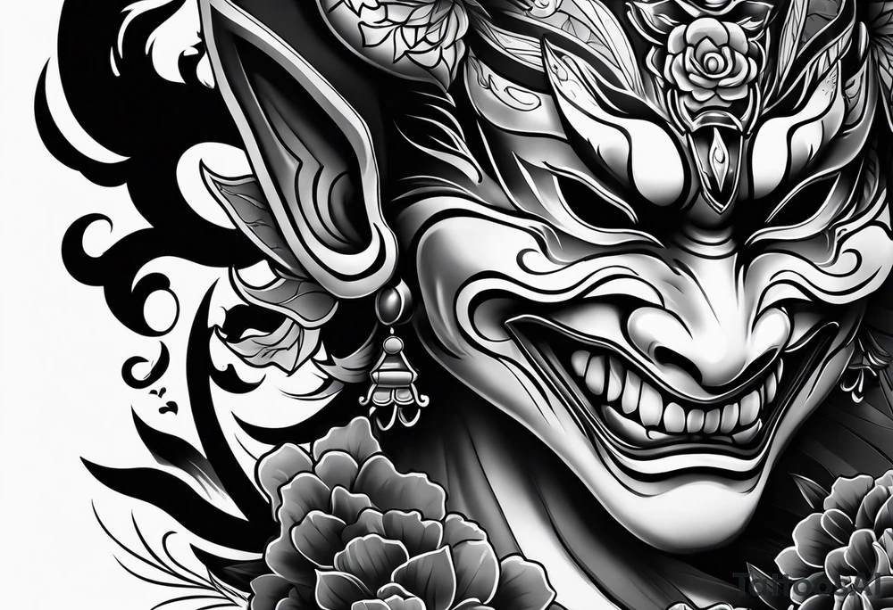 hannya mask realism tattoo idea