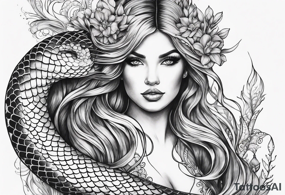 flowing serpent tail mermaid tattoo idea