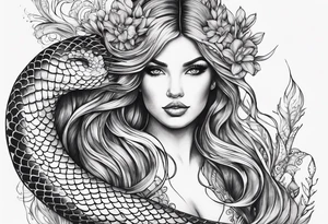 flowing serpent tail mermaid tattoo idea