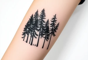 Large group of tall pine trees tattoo idea