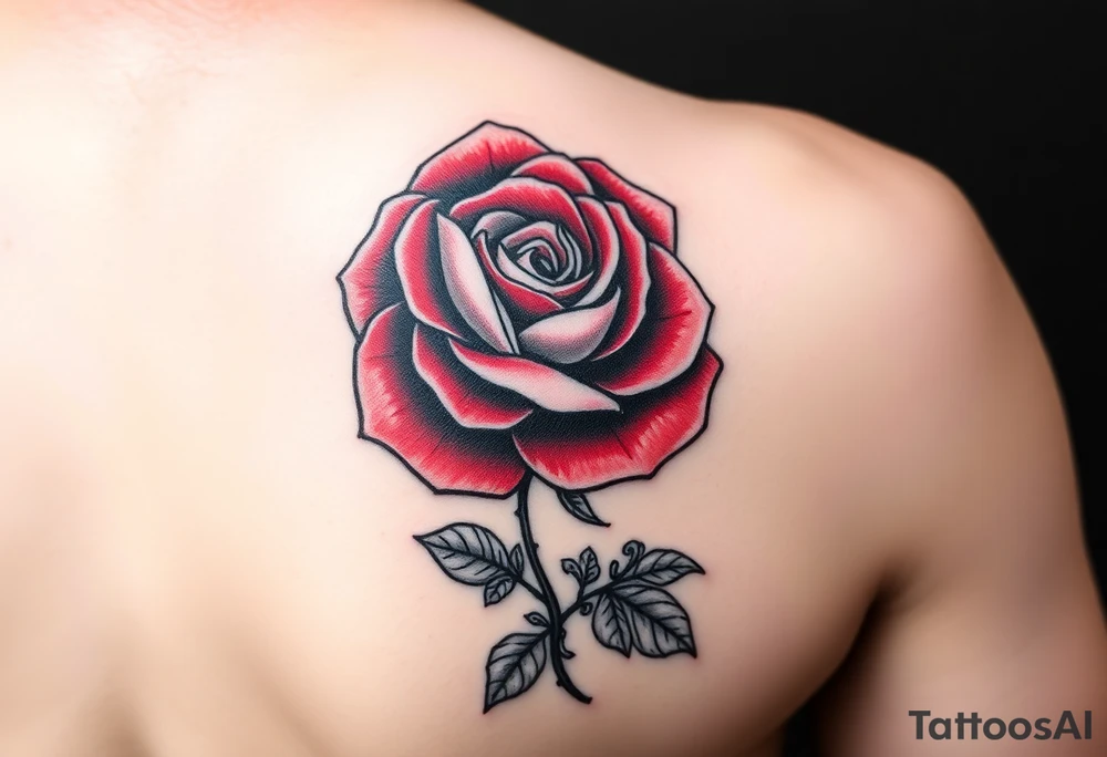 Arm tattoo of a beautiful red rose and incorporate the Great Wave off Kanagawa in black and white. tattoo idea