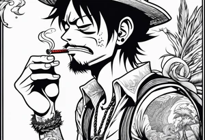 Monkey d luffy smoking a blunt tattoo idea