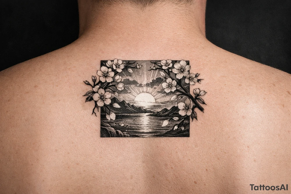 Cherry blossoms at sunset tattoo idea