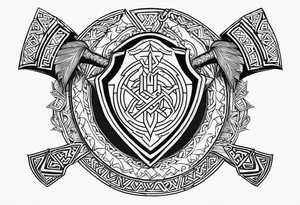 Valhalla sword shield dragon axe Valknut helm of awe tattoo idea