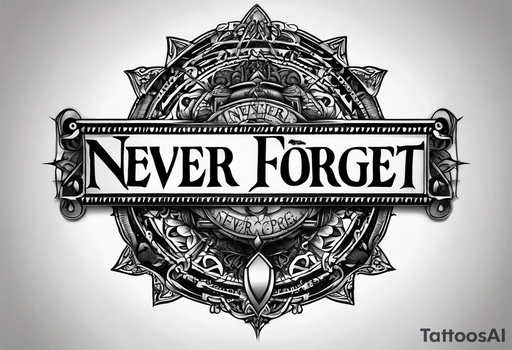 A text that says "never forget never forgive" in satanic font tattoo idea A text that says "never forget never forgive" in satanic font tattoo idea