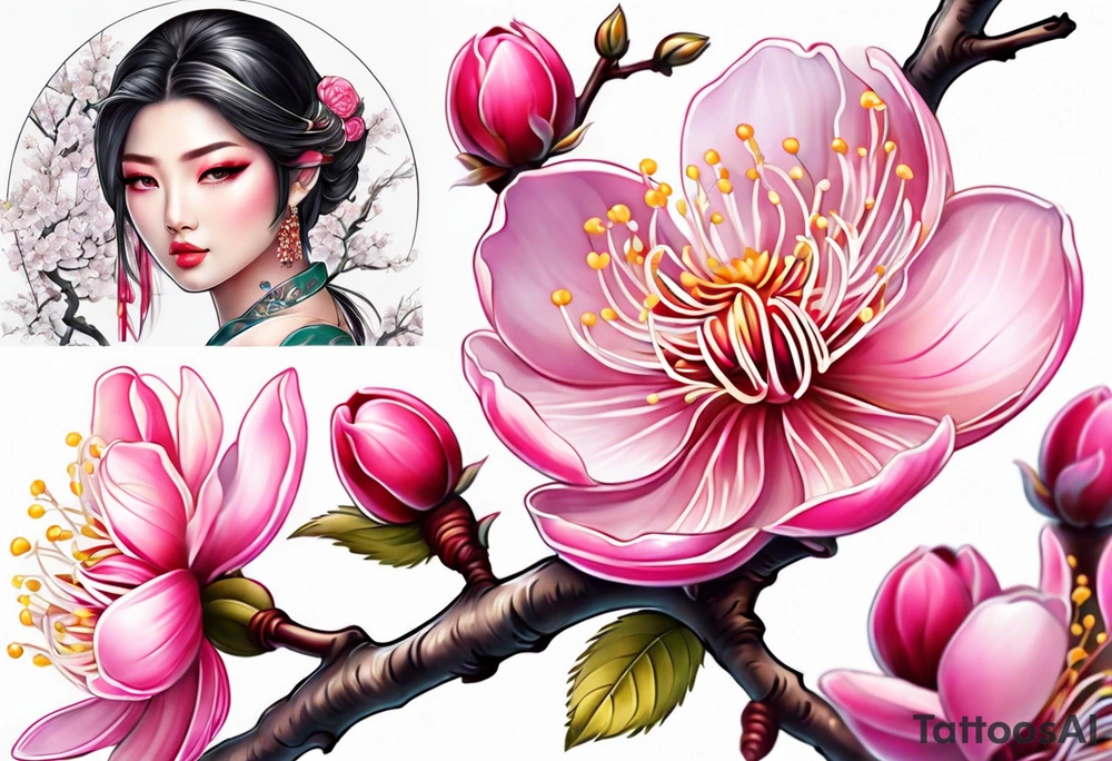 Vibrant, pink plum blossom tattoo idea