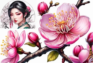 Vibrant, pink plum blossom tattoo idea