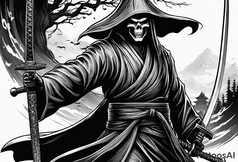katana with grim reaper tattoo idea