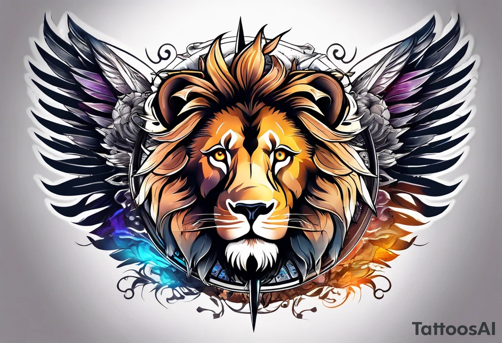 Lion with wings compass tattoo idea