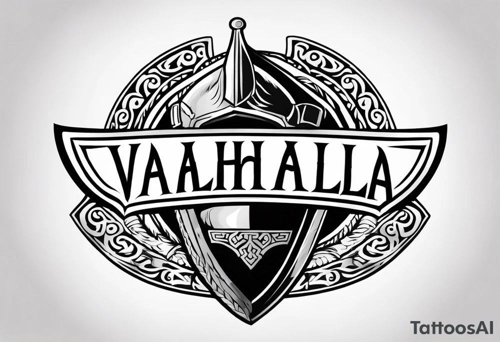 Valhalla viking helmet 
Sword shield tattoo idea