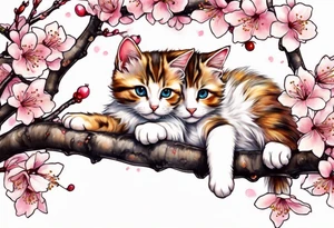 A kitty perched upon a cherry blossom  branch for a tatto on my biceps tattoo idea