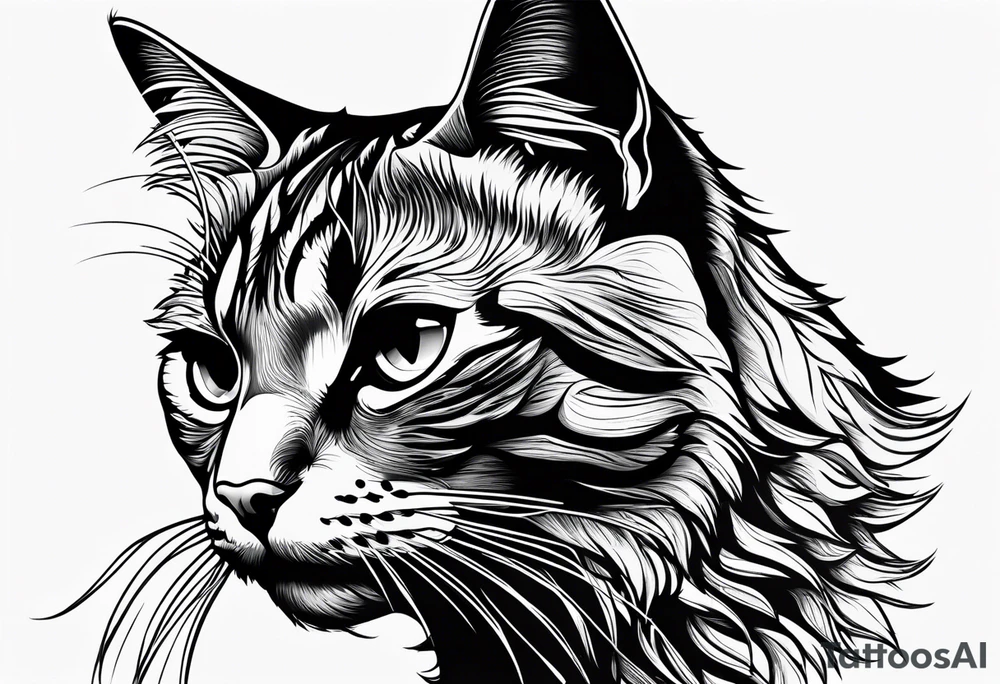 left side profile of a cat face tattoo idea