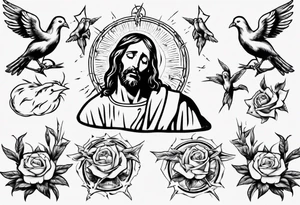 Jesus with thorns and crying, doves, lambs, tattoo idea