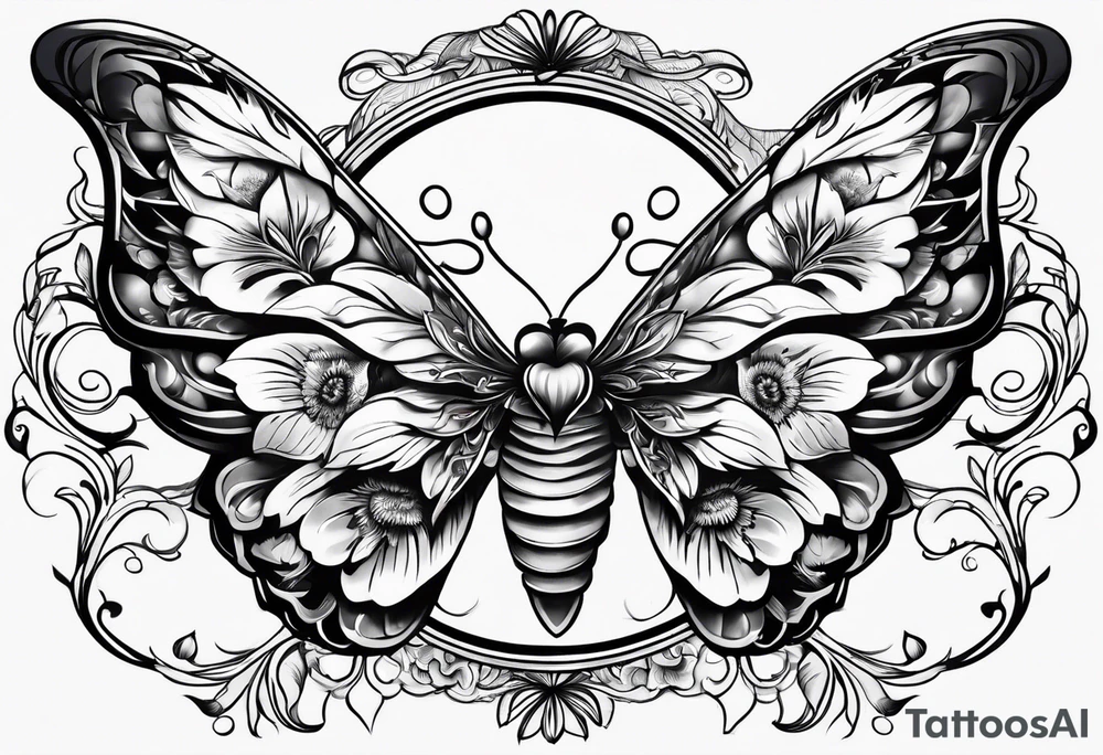 Flower tattoo with wings for full stomach area tattoo idea Flower tattoo with wings for full stomach area tattoo idea