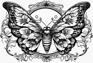 Flower tattoo with wings for full stomach area tattoo idea