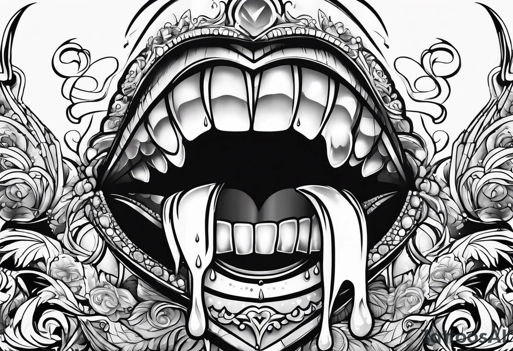 sexy open mouth dripping tattoo idea