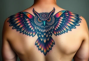 Majestic owl with huge wings spread out tattoo idea