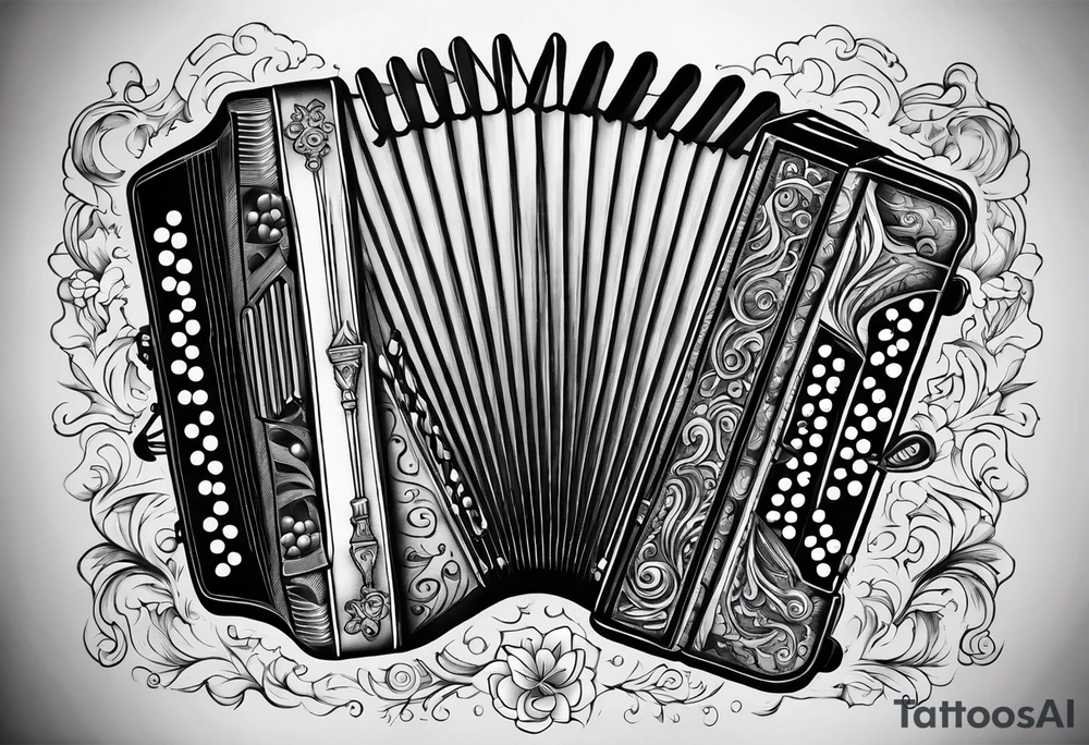 Accordion on a burnt paper tattoo idea