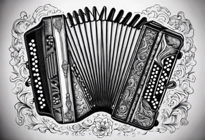 Accordion on a burnt paper tattoo idea