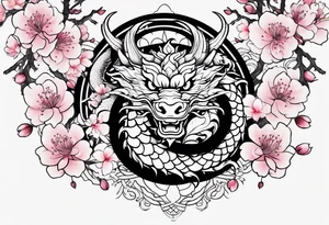 Japanese cherry blossoms dragon minimalist tattoo idea