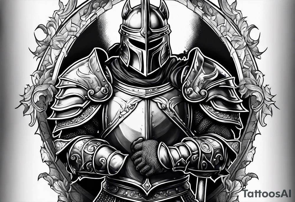 dark fantasy style knight in armor savage warrior, inner bicep tattoo design tattoo idea
