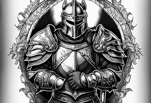 dark fantasy style knight in armor savage warrior, inner bicep tattoo design tattoo idea
